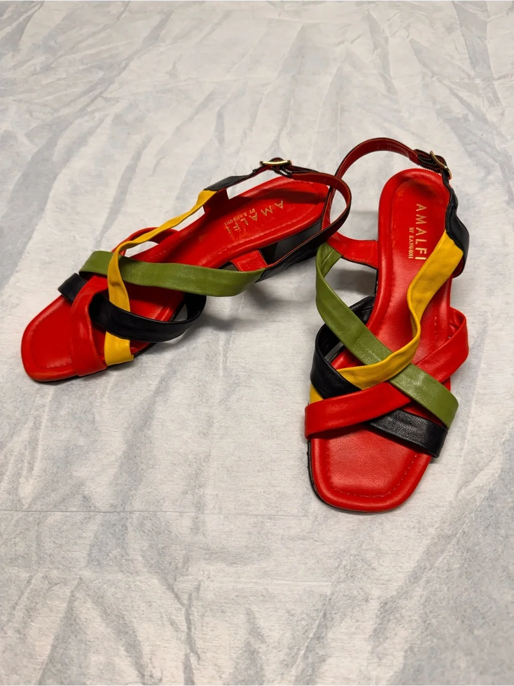Vintage Leather Multicolour Sandal - 80s 90s Y2K Retro Beach Music Festival - Picture 3 of 4